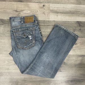 Silver Zac Relaxed Fit Straight Leg Jeans Mens Size W36/L32 Distressed Stretch